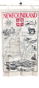 Vintage NEWFOUNDLAND Linen Tea Towel Travel Souvenir Mint Condition Never Used - Picture 1 of 9