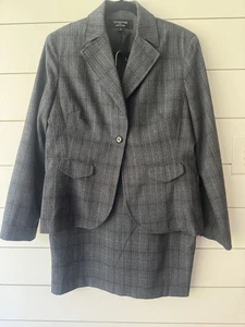 Grey Plaid Signature By Larry Levine 2 Piece Skirt Suit Size 12 Womens Career - Picture 1 of 5