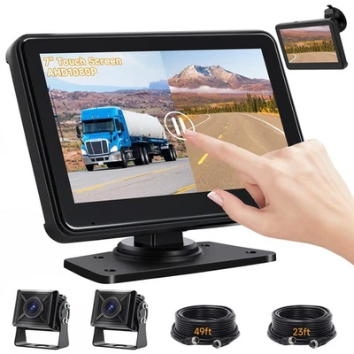 7'' HD1080P Wired Backup Camera System with Touch Screen Monitor, 2 Wired Rea... - Image 1 of 4