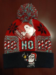 Peanuts SNOOPY Weihnachten Santa Bommel Bündchen Beanie Mütze Einheitsgröße Unisex Neu mit Etikett - Bild 1 von 5