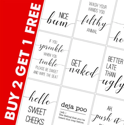 Minimalist Bathroom Prints Toilet Posters Funny Wall Art. Home Decor Pictures - Image 1 of 3