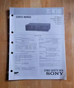 Vintage Sony TC-W310 Stereo Cassette Deck Service Manual UK US Canada Model - Picture 1 of 6