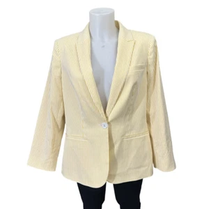 Tommy Hilfiger Yellow Pinstripe Notched Collar Blazer Jacket sz 12 cotton Blend - Picture 1 of 10