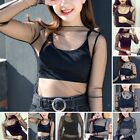 Hot Sale Lace See through Tops Women's Sexy Mesh Blouse Slim Fit Black