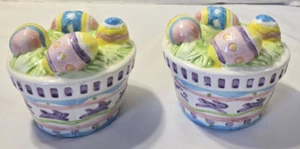 Vtg American Greetings Easter Egg Basket "Forget Me Not" Candle Holders -2 pc - Picture 1 of 12