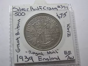 1939 Half Crown 14 Grams Silver 50% Great Britain KGVI English Coin EF/AUNC - Bild 1 von 11
