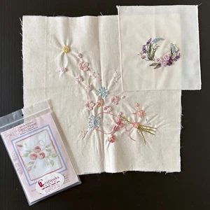 Embroidery Kit & 2 Pieces of Crewel Embroidery for Repurposing LOT X 4 - Picture 1 of 7