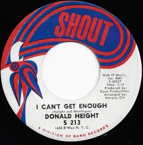 DONALD HEIGHT i can't get enough U.S. SHOUT 45RPM S-213_1967  soul - Picture 1 of 1