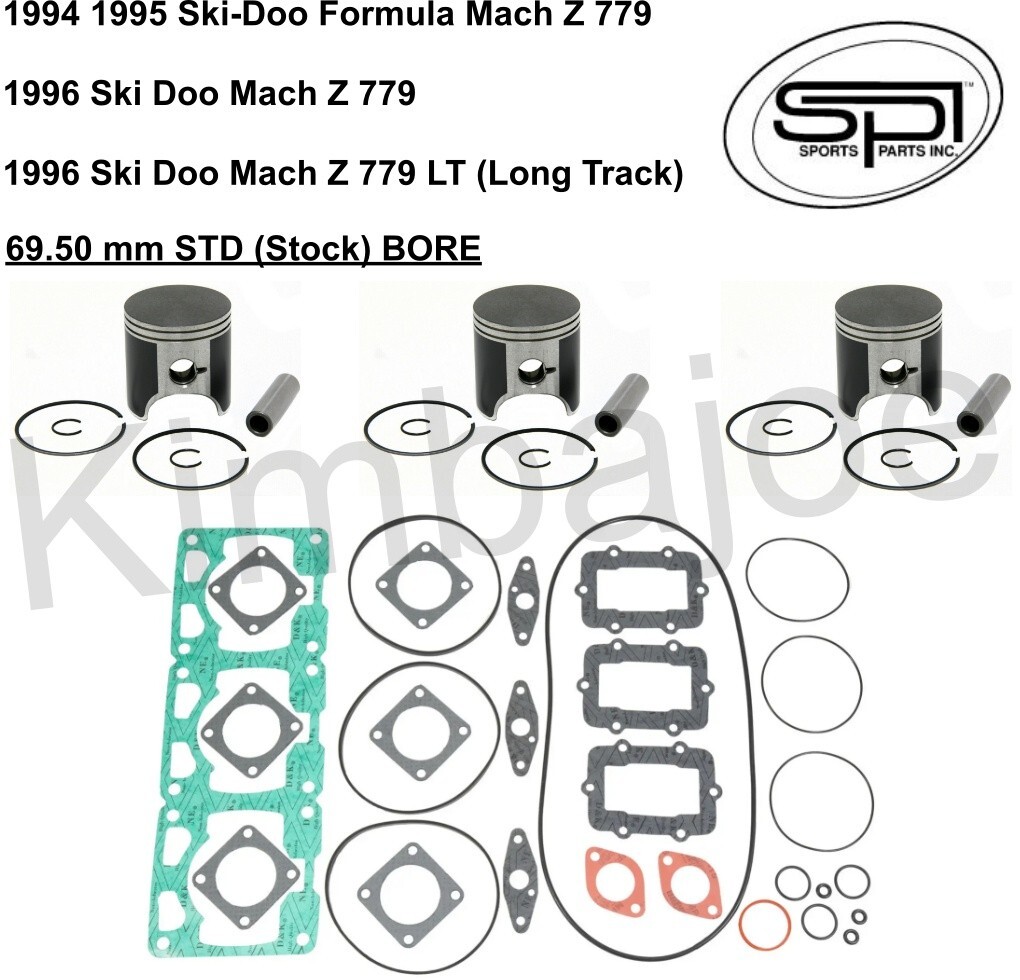 SPI 3 Piston Kit For 1993-1996 Ski-Doo 780 Mach Z/LT – .020 Over Bore, 70mm, Includes Pistons, Rings, Wrist Pins & Circlips