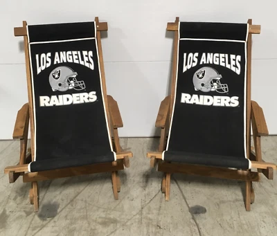 x2 Silla de Madera de Colección Los Angeles Raiders NFL Mecedora Plegable Cubierta Salón Lona Vegas Foto 1 de 4