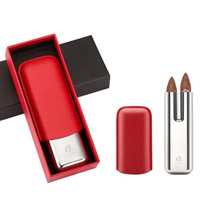 Galiner Stainless Steel Cigar Humidor Case 2 Tubes Holders PU Leather Gift Box - Picture 1 of 6
