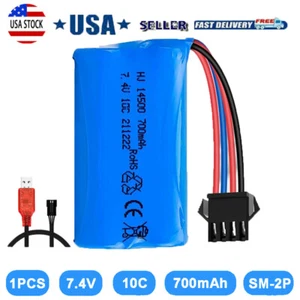 1PK 7.4V 700Mah Li-ion Battery SM-4P plug w/ USB Charger for UDI902 2.4G RC Boat - Picture 1 of 6