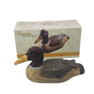Vintage Decorative Solid Wooden Duck Decoy Glass Eyes Mallard 11.5 inches w/ box - Picture 1 of 8