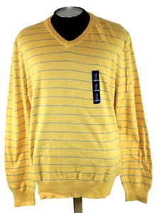 NEU GAP gelb gestreifter leichter Strick Baumwolle V-Ausschnitt Pullover Etikett L Ärmel 33/34 - Bild 1 von 3