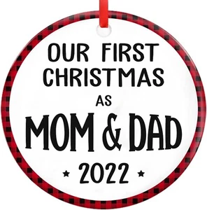 Our First Christmas As Mom & Dad 2022 Round Ornament Ceramic Keepsake Gift - Picture 1 of 6