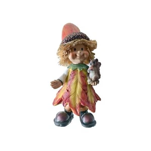 Fall Harvest Acorn Hat Figurine With Squirrel And Straw Hair 6 Inches - Picture 1 of 6