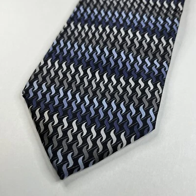 Alexander Julian Colours Men's Necktie 59”L x  4”W Silver Blue Waves Geometric - Image 1 of 4