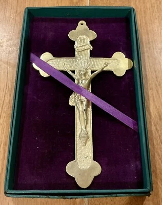 "ANTIGUA FUNERARIA DE LATÓN 6"" CRUCIFIJO GEBKEN SAN LUIS 1886 CAJA ORIGINAL" Foto 1 de 4