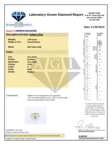 1.0CT Lab-Created Diamond D/VVS2 Round Cut 18K Gold Prong Classic Solitaire Ring - Picture 1 of 1