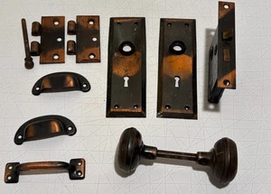 1 Set Reclaimed Japanned Mortise Door Lock, Knob, Backplates, & Misc - Picture 1 of 10