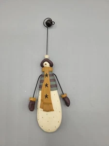 VTG Williraye SNOWMAN Christmas Ornament Scarf w/ Stars Sweater Rustic 6" - Picture 1 of 3