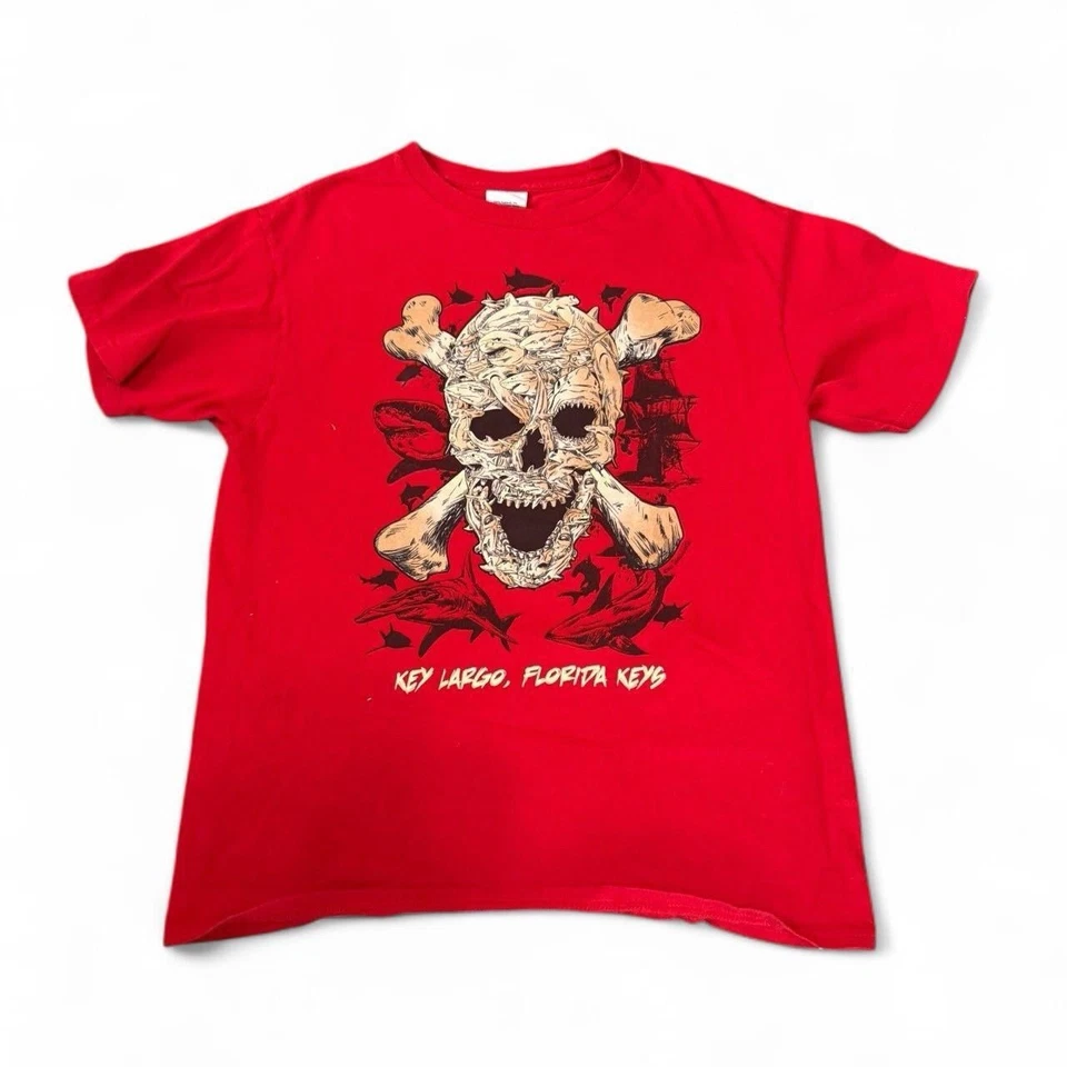 Camiseta Key Largo Cayos de Florida Gráfico Calavera Roja Talla S Foto 1 de 2
