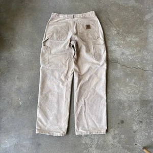 VINTAGE Carhartt Carpenter Dungaree Tan Pants Faded B11 BRN 30x30 Made in USA - Picture 1 of 6