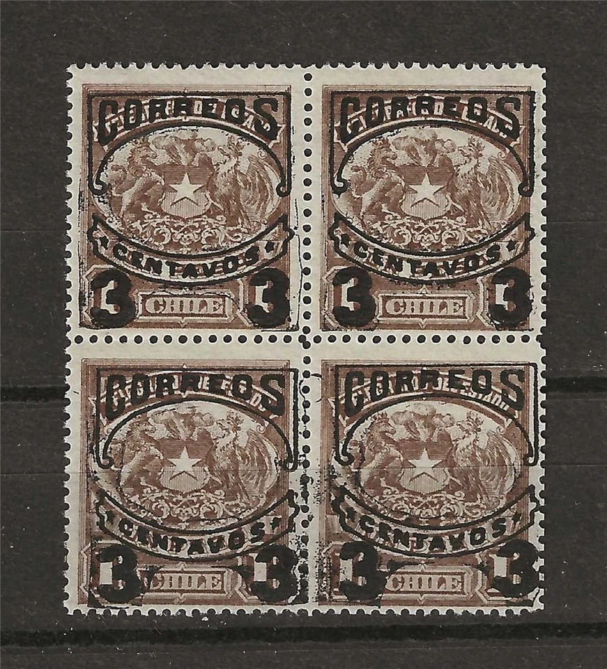 Chile 1904 Sc# 64 Sobretaxa de braços bloco de selos telégrafo 4 MNH - Imagem 1 de 1