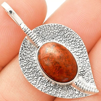 Joyería colgante de plata de ley 925 de ágata musgo rojo natural P-1218 Foto 1 de 4