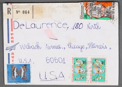 MayfairStamps Costa de Marfil 1970 Korhogo registrado en Chicago IL correo aéreo cubierta a Foto 1 de 2