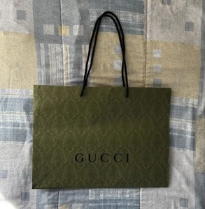 Gucci Authentic Tote Green Damast Print Paper Shopping Embossed Gift Empty Bag - Bild 1 von 16