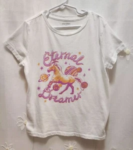 Old Navy Girls Large 10/12 White Unicorn Eternal Dreams Fantasy Cute Tee Shirt - Picture 1 of 10