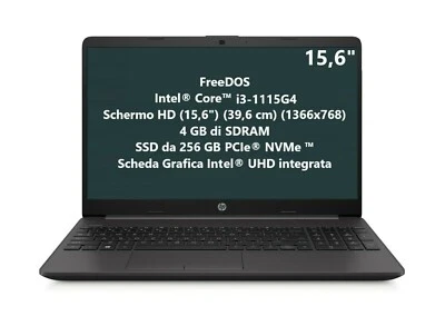 NOTEBOOK HP 250 G8 i3-1115G4 4GB RAM 256GB SSD 15,6" HD FREEDOS 2W8Z4EA - Immagine 1 di 4