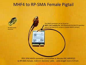 MHF4 / IPX to RP-SMA Female Pigtail for Broadcom BCM94352Z DW1560 DW1820A DW1830