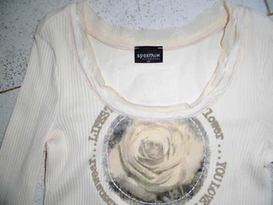 *SPORTALM*, T-Shirt Damen Gr. DE 34, creme-goldfarben mit Rosenmotiv, TOP - Bild 1 von 3