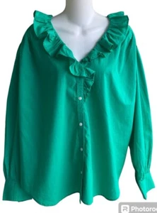 Blusa Universal Thread Kelly Verde Abotonada Borde Volantes Mangas Largas XL Nueva - Imagen 1 de 3