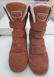 SKCH+3 Skechers Mujer Talla 8 Tenis Botas al tobillo Cuero Oculto Cuña Marrón - Imagen 1 de 10