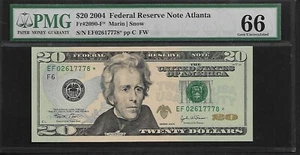 US 20 Dollars 2004 PMG 66 UNC Fr #2090-F* FRN Atlanta Star Note Marin/Snow - Picture 1 of 4