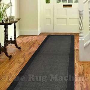 ILUKA OUTDOOR INDOOR BLACK MODERN FLOOR RUG RUNNER 80x400cm **UV & WATER PROOF** - Picture 1 of 4