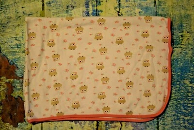 Manta Bebé Rene Rofe 100% Algodón 23" x 33" Ligera Blanco Rosa Beige Búhos Foto 1 de 4