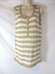 New Tex by Max Azria Tunic Sweater Shirt Tan Striped Sz M Sleeveless Women CBS1 - Picture 1 of 6