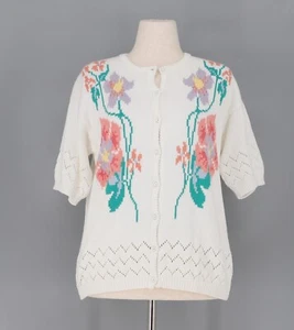 ARCHIE AND BROWN SON Vintage Size 42 Knit Sweater White Floral Cotton - Picture 1 of 6