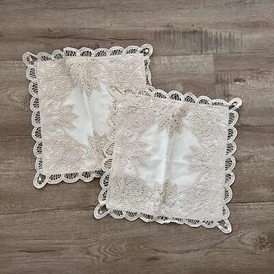 Vintage 100% Cotton Doily Linens Crochet Lace Cushion Pillow Cover Set of 2 NWT - Image 1 of 4