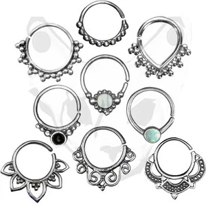 Sterling Silver Indian Tribal Clicker Septum Ring Captive Nose Piercing Tragus - Picture 1 of 17