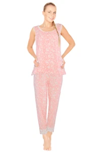 JEFFRICO Womens Capri Pajama Set Soft 2 Piece Sleeveless Top & Capri Pants 5043P - Picture 1 of 32