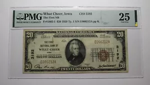 $20 1929 What Cheer Iowa IA National Currency Bank Note Bill Ch. #3192 VF25 PMG - Picture 1 of 4