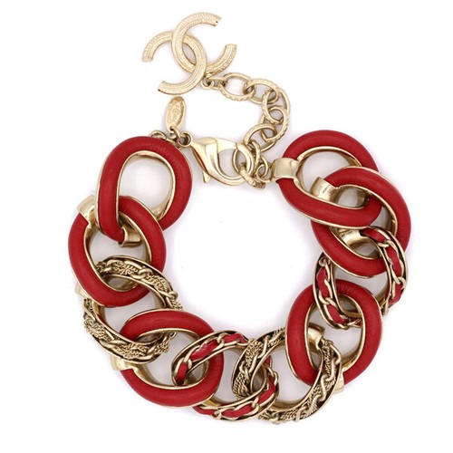 Bracciale Chanel Coco Mark Metallo x Pelle Oro x Rosso Champagne Oro AB3432