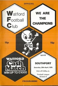 Football Programme WATFORD v SOUTHPORT Apr 1978 - Picture 1 of 1