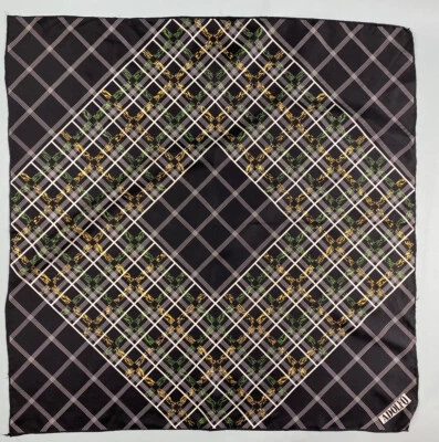Vintage SILK scarf ADOLFO classic designer plaid check  mod 70s BLACK WHITE - Image 1 of 4