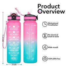 Water Bottle 32Oz with Straw Motivational Water Bottle with Time Marker & Buckle